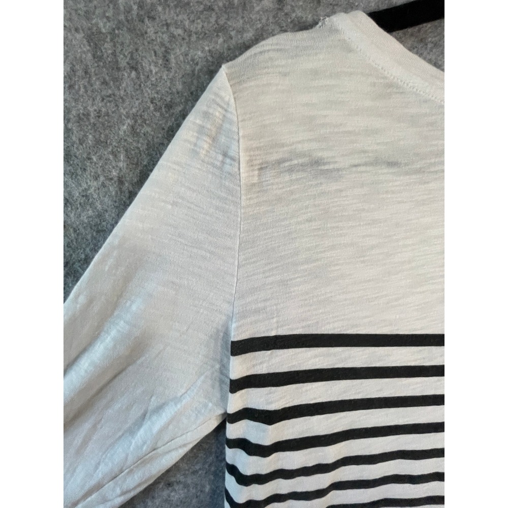 LOFT Womens Long Sleeve Striped Tee Black White Lace Trim Slub Knit Top Small - Picture 10 of 14